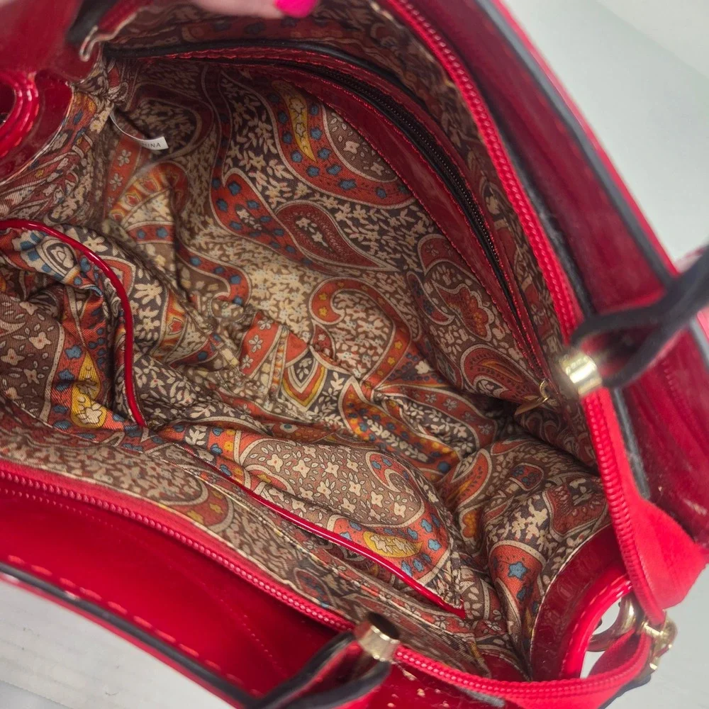 Vintage Satchel Bag Women Small Red Patent Bow Crossbody Retro Coquette 673